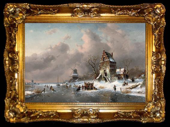 framed  Charles Leickert Winter scene, ta009-2